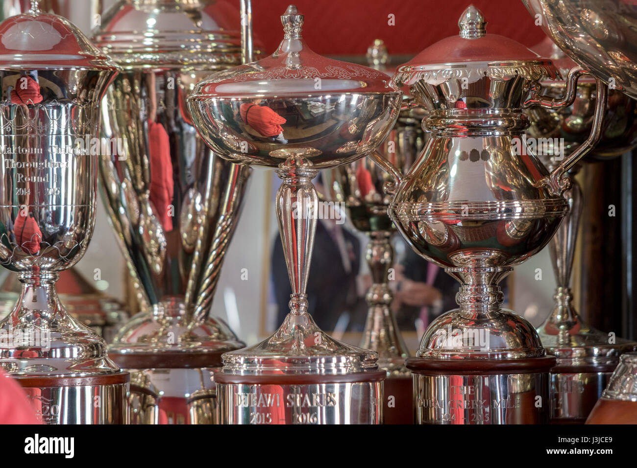 United Arab Emirates - Various horse racing trophies in Dubai Stock Photo