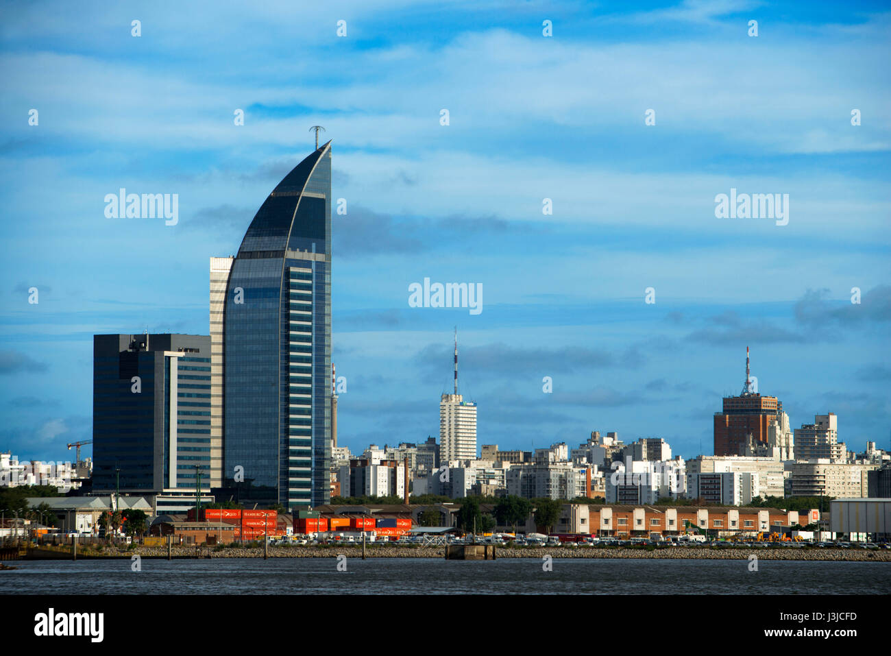 Montevideo waterfront and Telecommunications Tower or Antel Tower is a 157 meter tall building in Montevideo, Uruguay Stock Photo