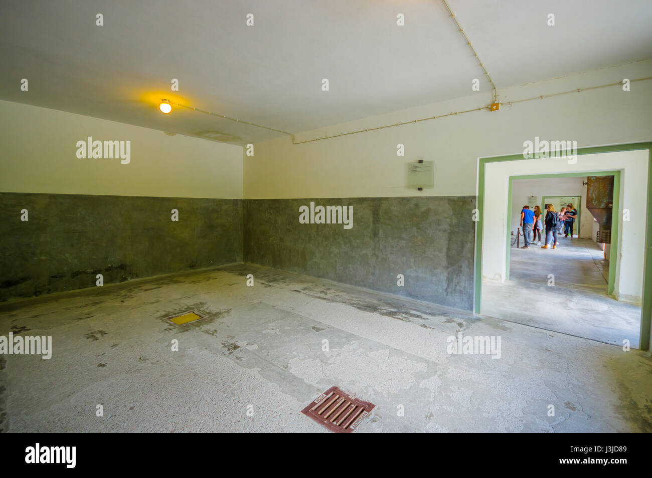 Dachau, Germany - July 30, 2015: Gas chamber at concentration camp as seen from inside view. Stock Photo