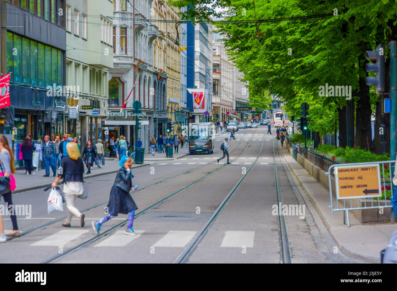 OSLO, NORWAY - 8 JULY, 2015: Daily life in busy street called ...