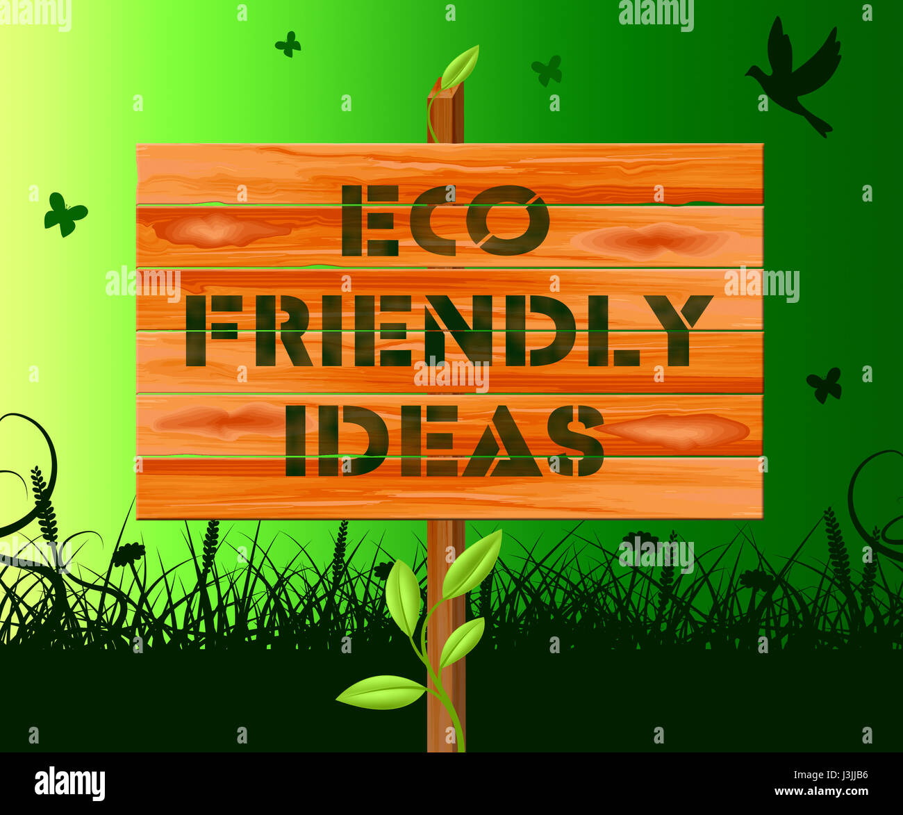 Eco Friendly Ideas Sign Means Green Concepts 3d Illustration Stock