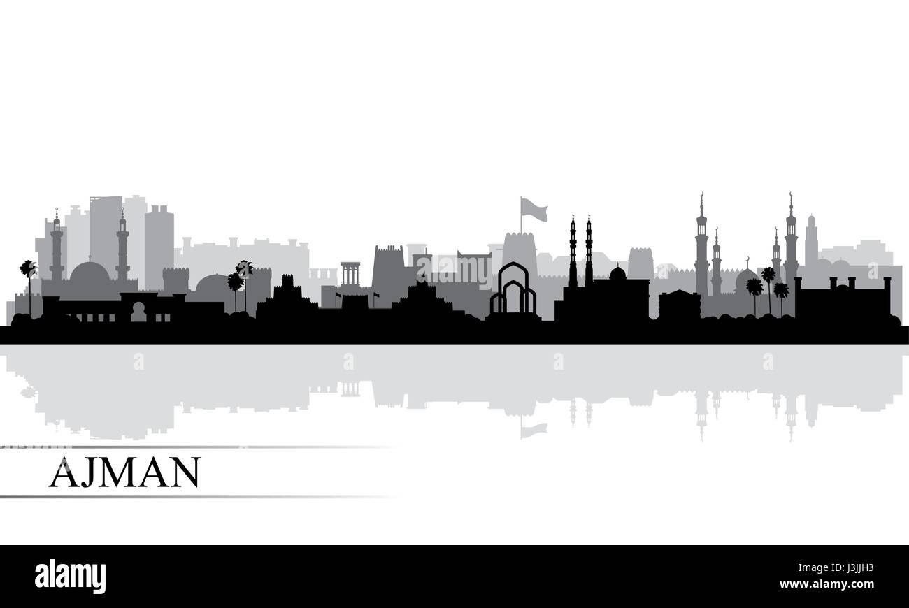 Ajman city skyline silhouette background, vector illustration Stock Vector
