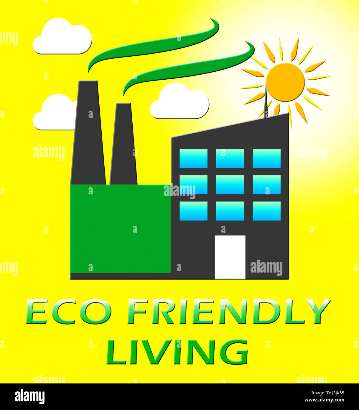 Eco Friendly Living Factory Represents Green Life 3d Illustration Stock