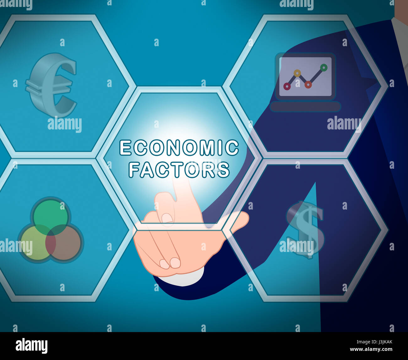 Economic Factors Icons Displays Financial Features 3d Illustration Stock Photo