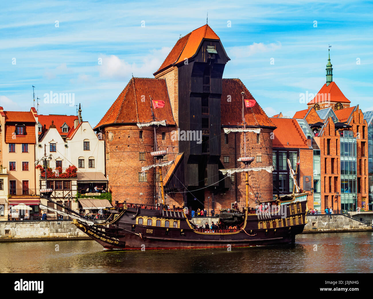 Poland, Pomeranian Voivodeship, Gdansk, Old Town, Motlawa River and Medieval Port Crane Zuraw Stock Photo