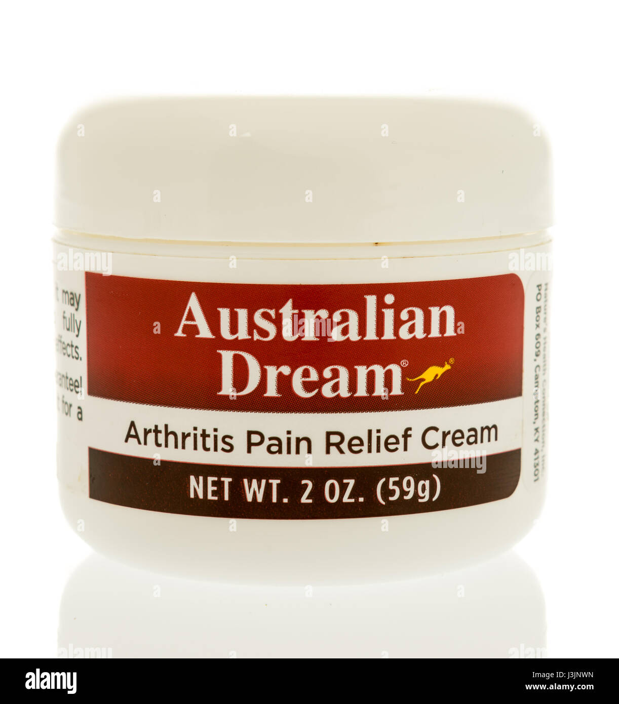Winneconne, WI - 28 April 2017: A container of Australian Dream arthritis pain relief cream on an isolated background. Stock Photo