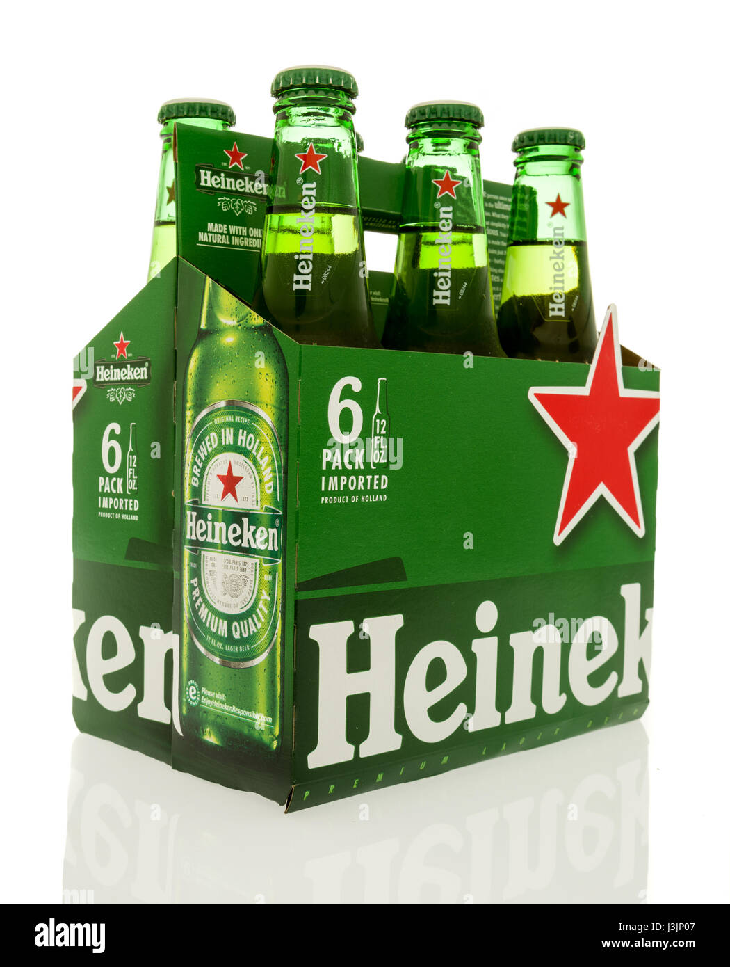 Winneconne, WI - 3 May 2017: A six pack of Heineken beer with original label on an isolated background. Stock Photo