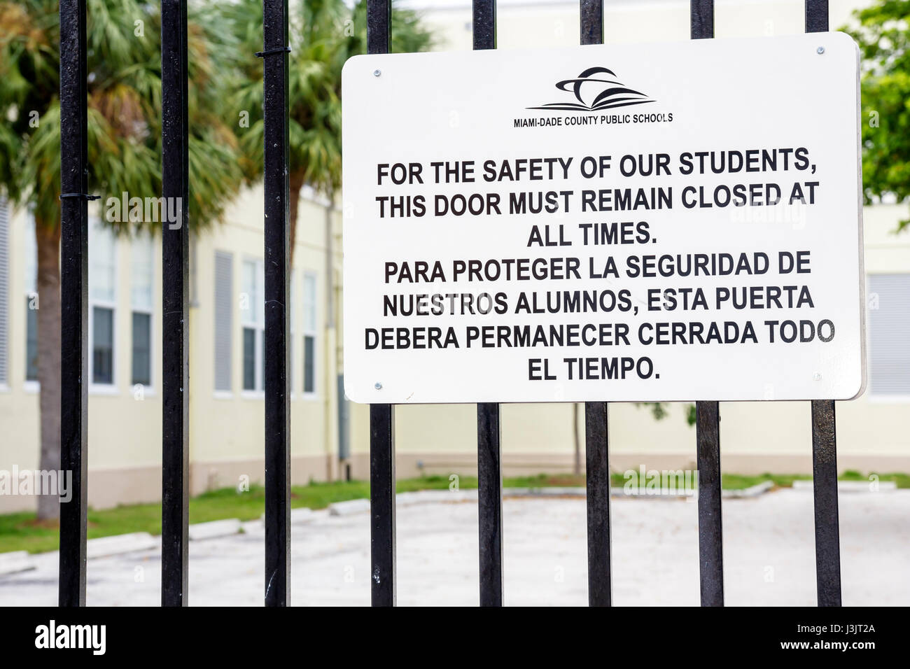 Miami Beach Florida Public School Sign Student Safety Closed Door