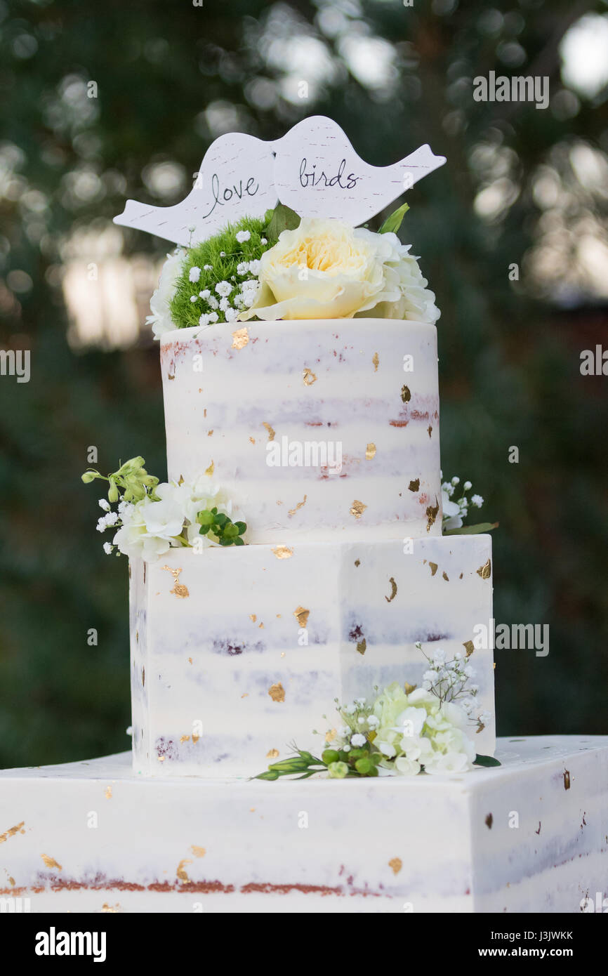 Wedding Cake with Gold Flakes Stock Photo Alamy