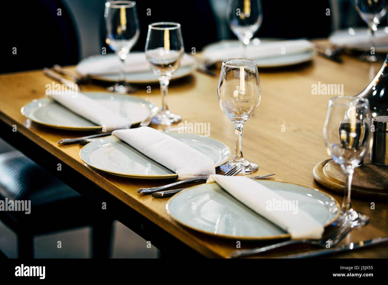 Design details of luxury events. Things like beautiful table setting ready for the event. Stock Photo