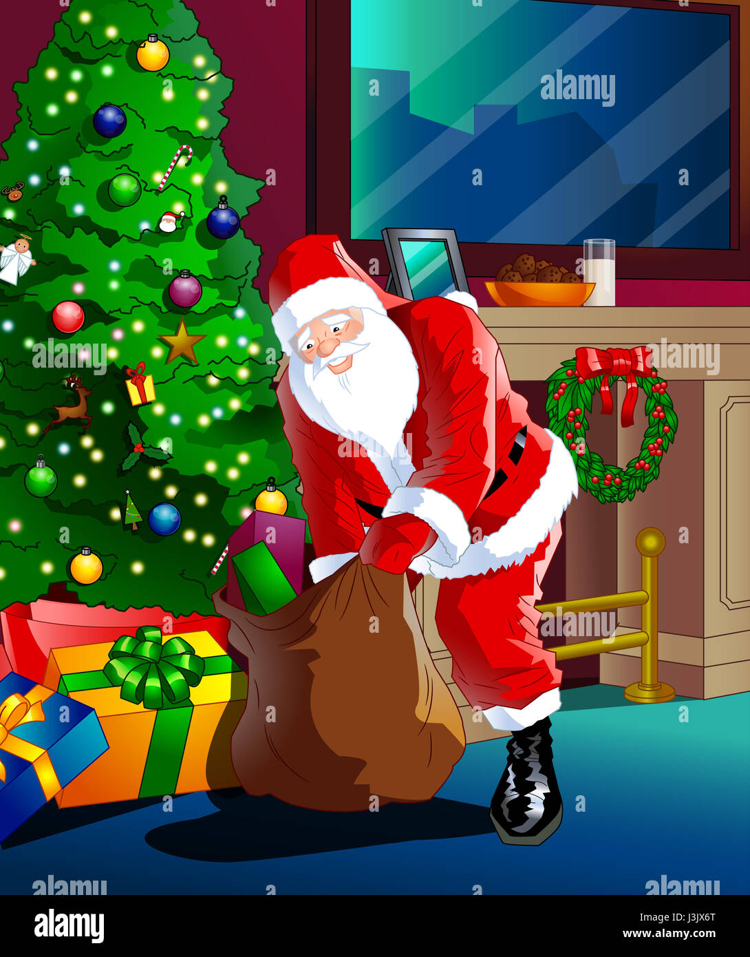 Santa Claus with bag Stock Photo