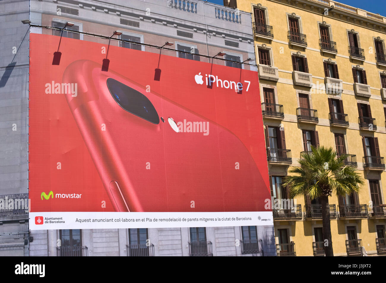 Giant billboard for Apple iphone 7 in Barcelona Spain ES EU Stock Photo