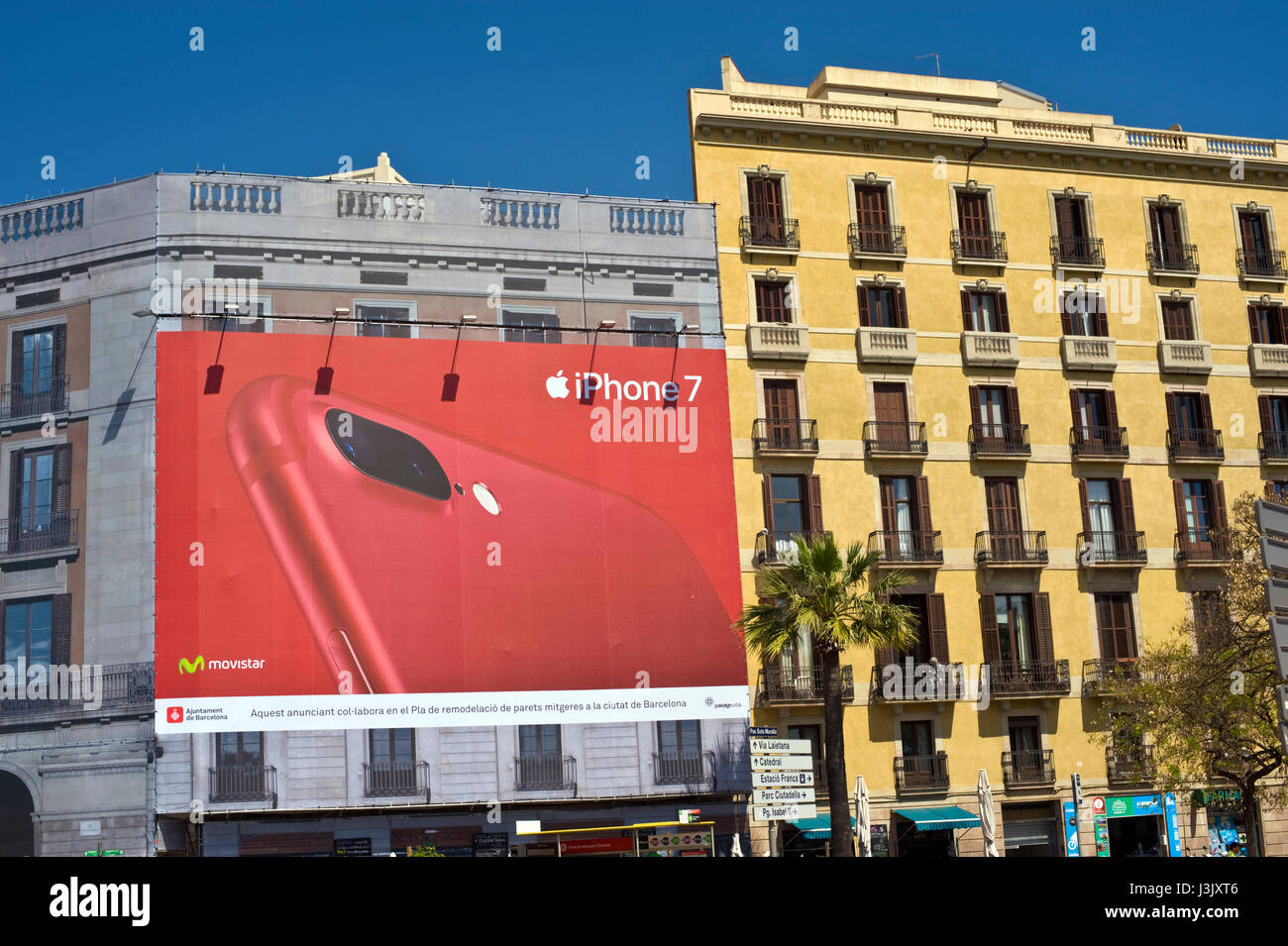 Giant billboard for Apple iphone 7 in Barcelona Spain ES EU Stock Photo