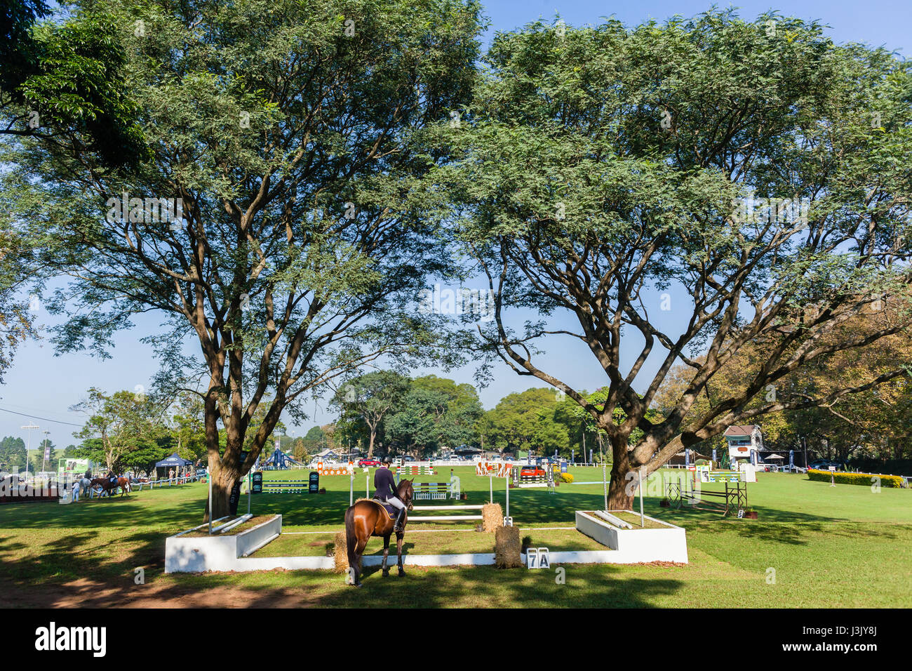 Equestrian Horse Show Jumping arena gates landscape photo Stock Photo