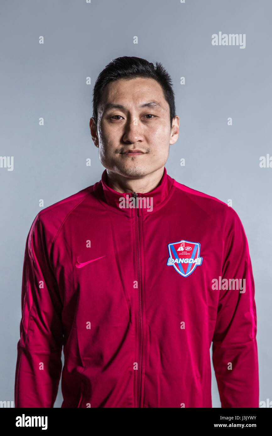 Portrait of Chinese soccer player Deng Xiaofei of Chongqing Dangdai