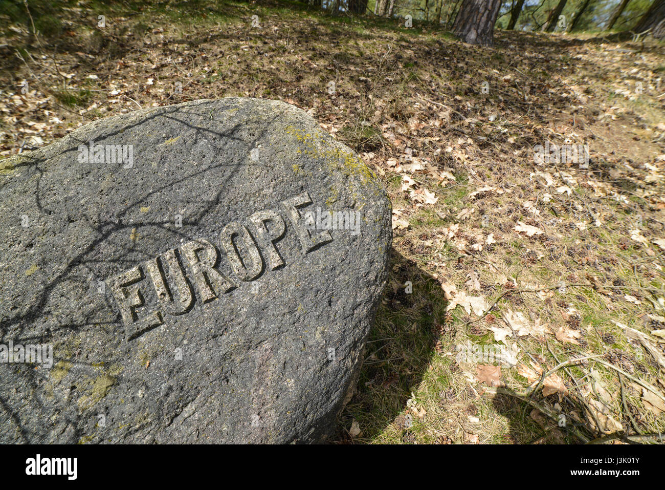 'Europe' stone detail, De Hoge Veluwe National park, Otterlo, Holland Stock Photo