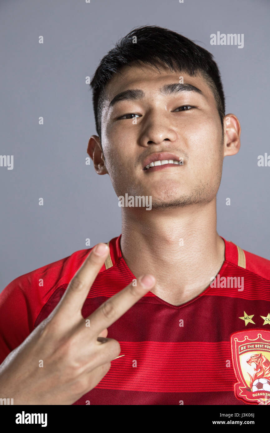 Portrait of Chinese soccer player Liao Lisheng of Guangzhou Evergrande