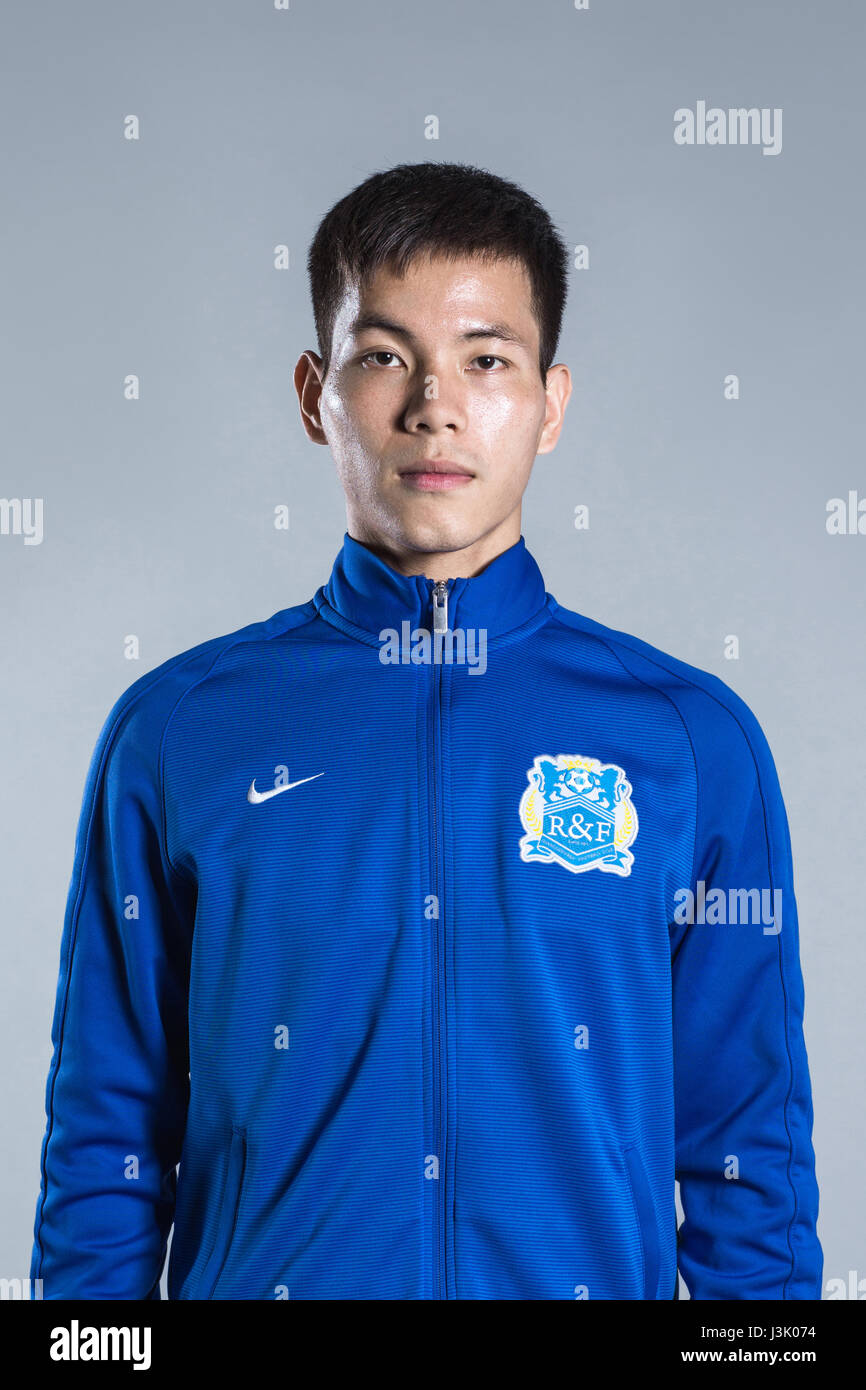 Portrait of Chinese soccer player Wang Xinhui of Guangzhou R&F F.C. for ...
