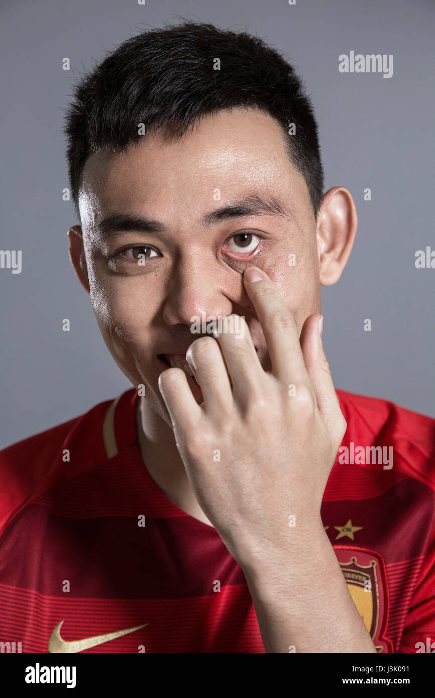Portrait of Chinese soccer player Li Xuepeng of Guangzhou Evergrande