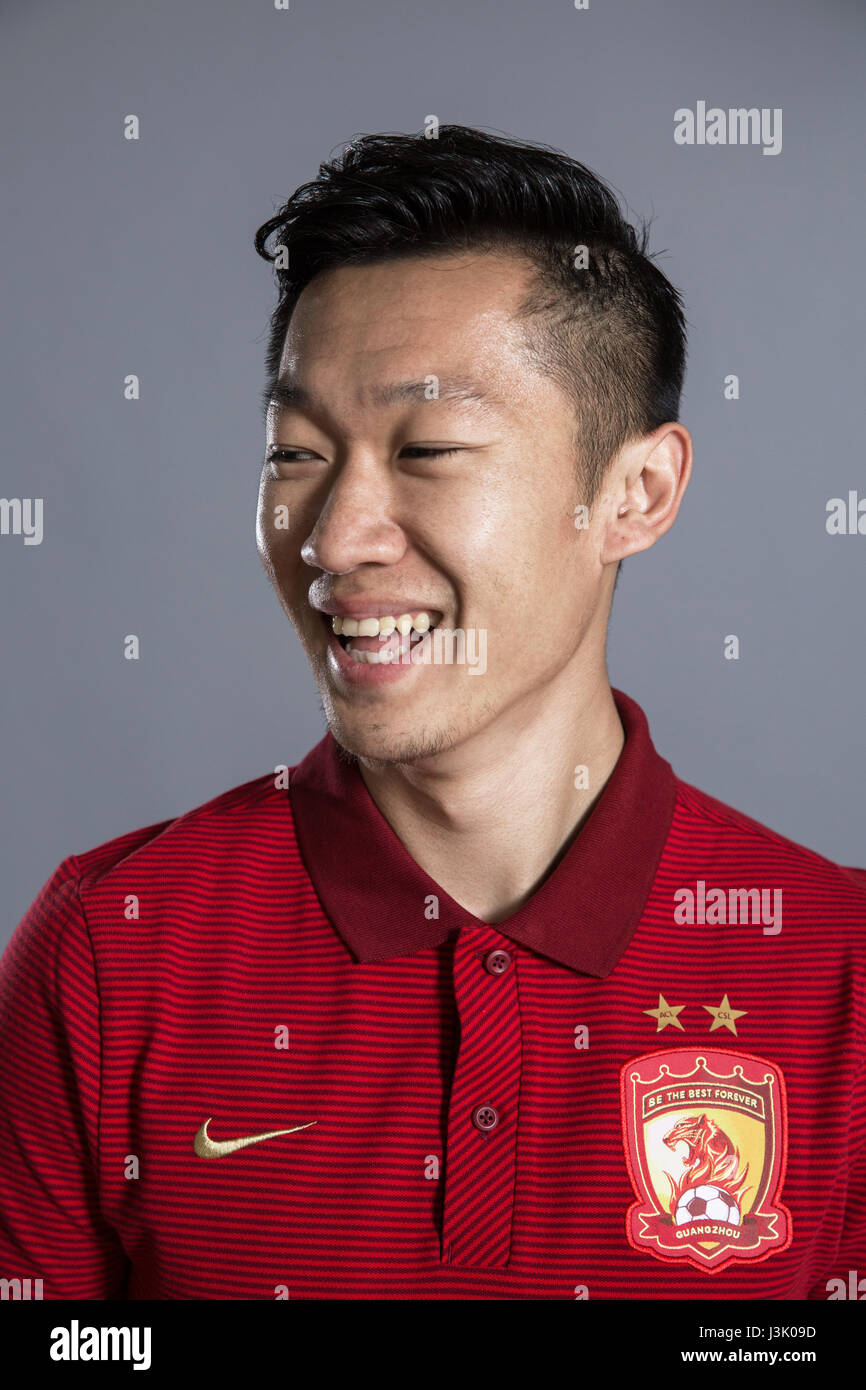 Portrait of Chinese soccer player Xu Xin of Guangzhou Evergrande Taobao F.C. for the 2017 Chinese Football Association Super League, in Guangzhou city, south China's Guangdong province, 18 February 2017. Stock Photo