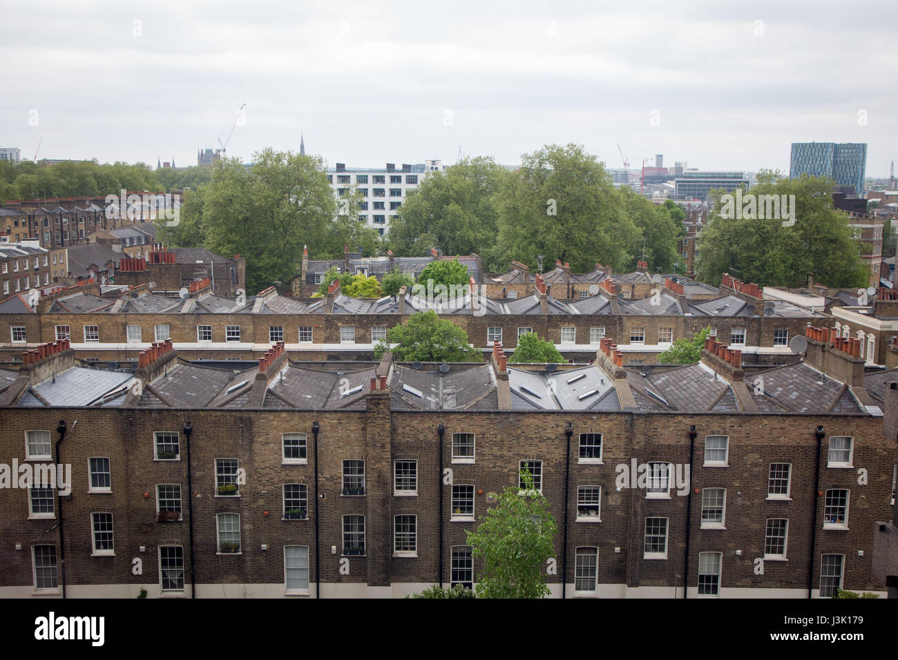 Housing stock in Clerkenwell, Central London. The view is from a tower block looking south to Coley Street Stock Photo