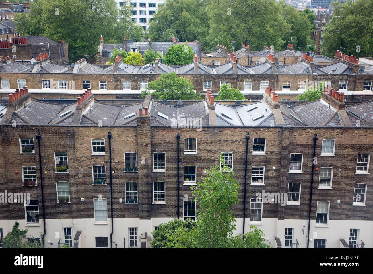 Housing stock in Clerkenwell, Central London. The view is from a tower block looking south to Coley Street Stock Photo