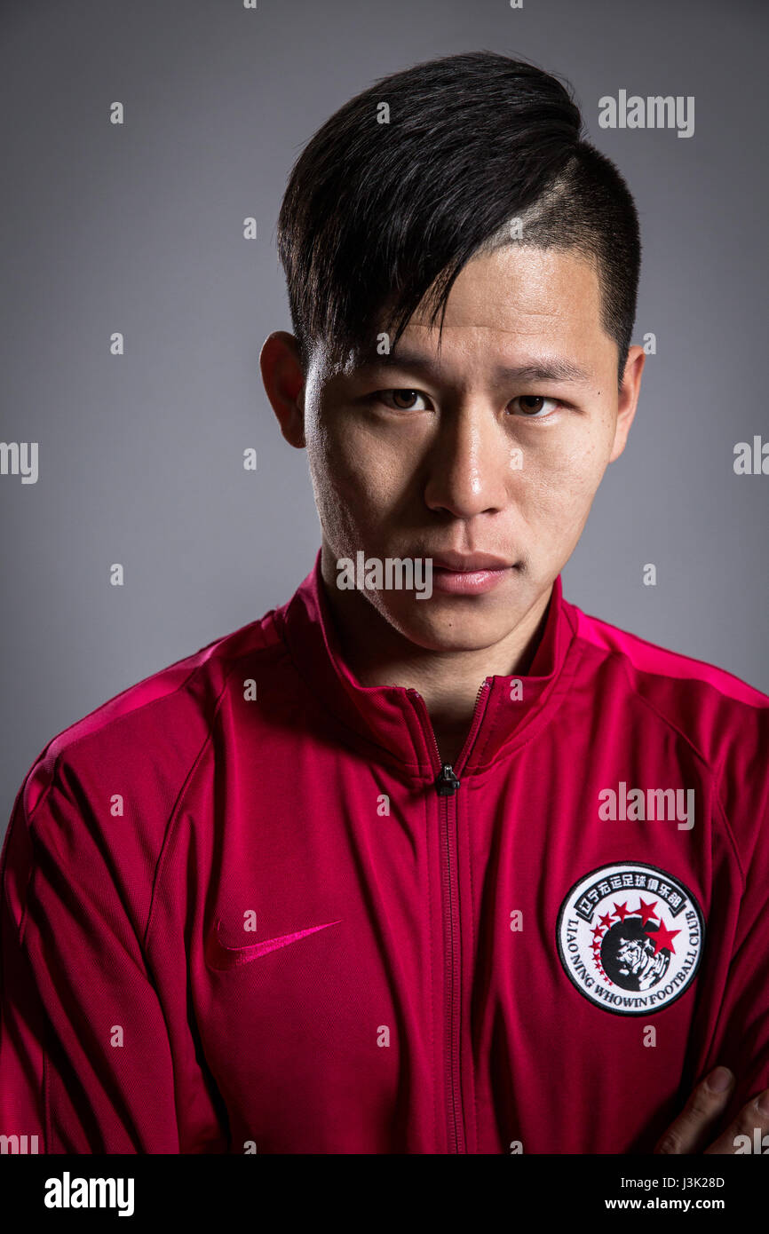 Portrait of Chinese soccer player Zhang Tianlong of Liaoning Whowin F.C ...