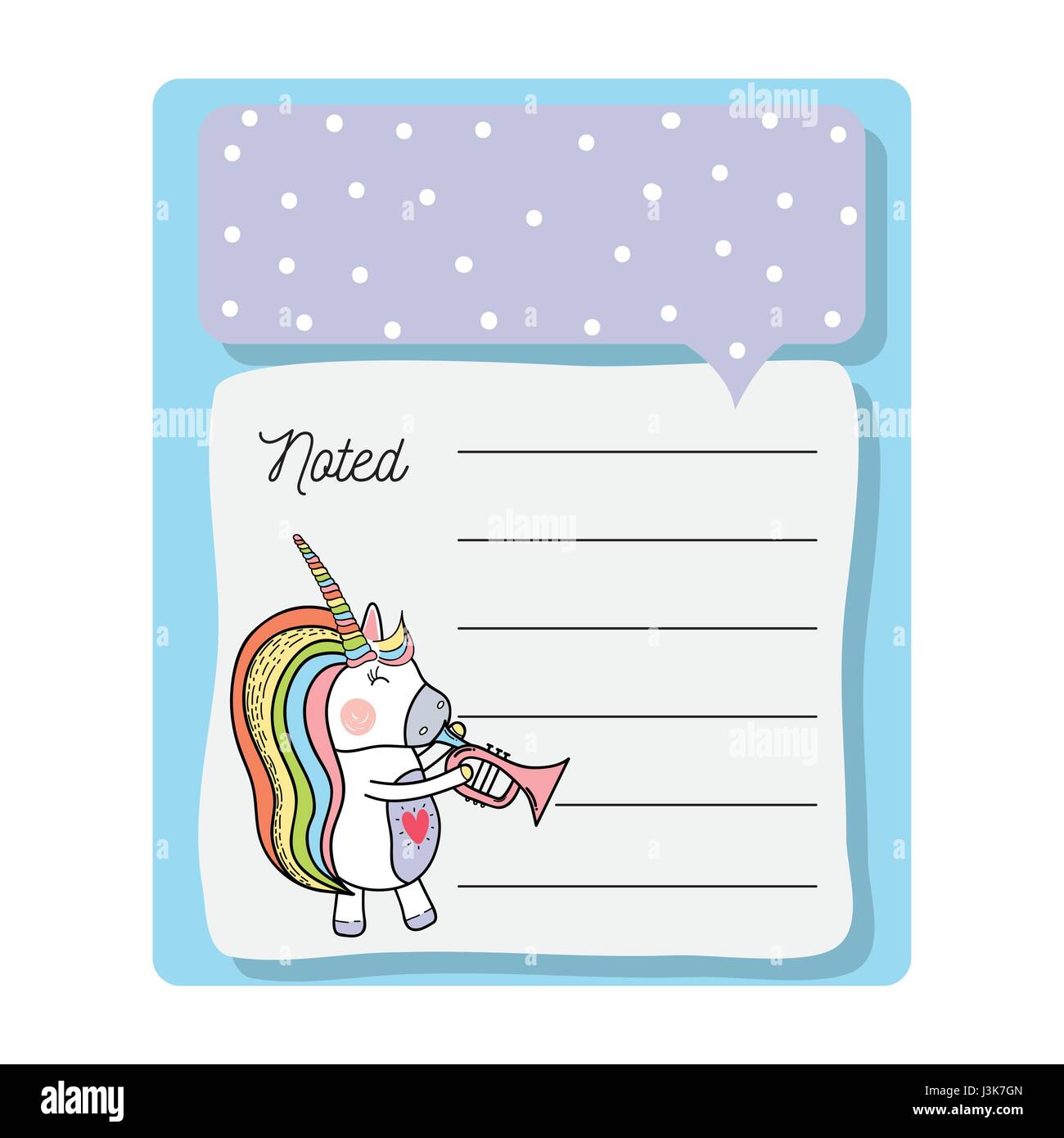 cute card unicorn with mane long play instrument stock vector image art alamy