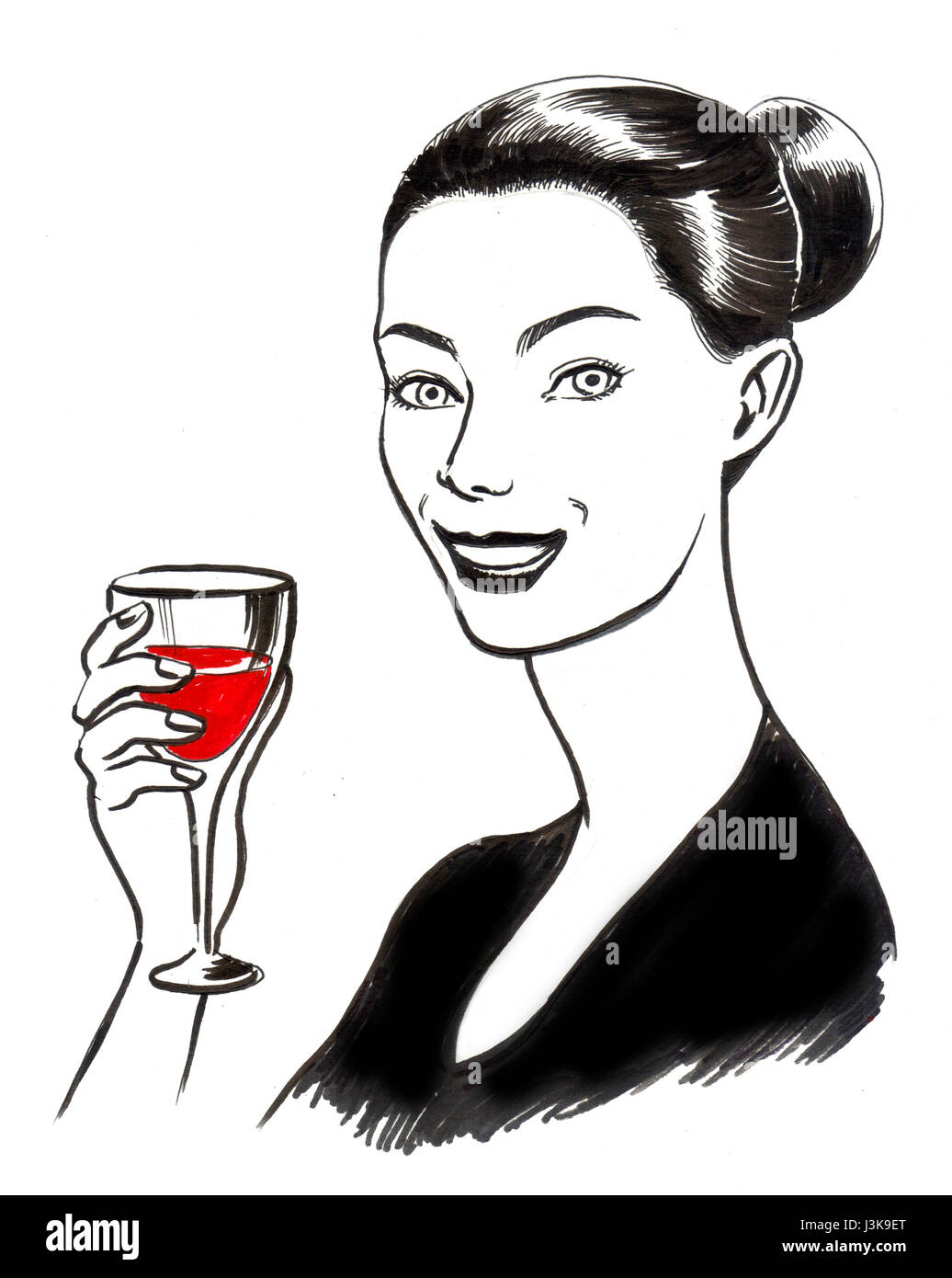 Smiling woman with a glass of wine Stock Photo - Alamy