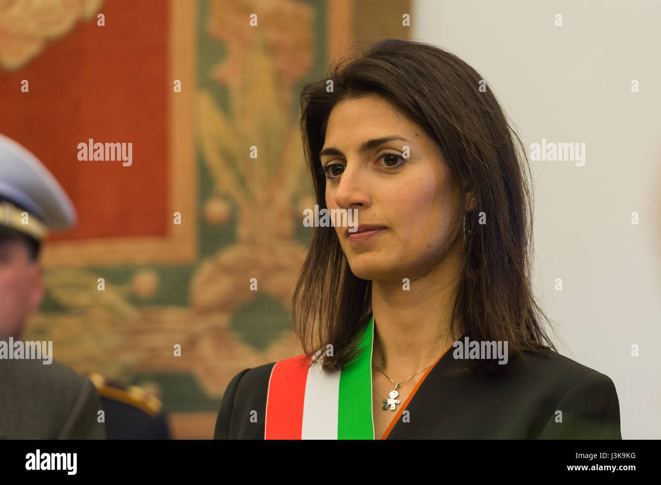 Rome, Italy. 05th May, 2017. The funeral of the founder and several times director of the communist daily 'the manifesto' took place in the Sala del Protomoteca in Capitol. Present at the ceremony beyond the family members, the Mayor of Rome, Virginia Raggi, Lucina Castellina, Emanuele Macaluso, Aldo Tortorella and other political figures, former daily directors and current director Norma Rangieri. The Mayor of Rome, Virginia Raggi Credit: Leo Claudio De Petris/Pacific Press/Alamy Live News Stock Photo