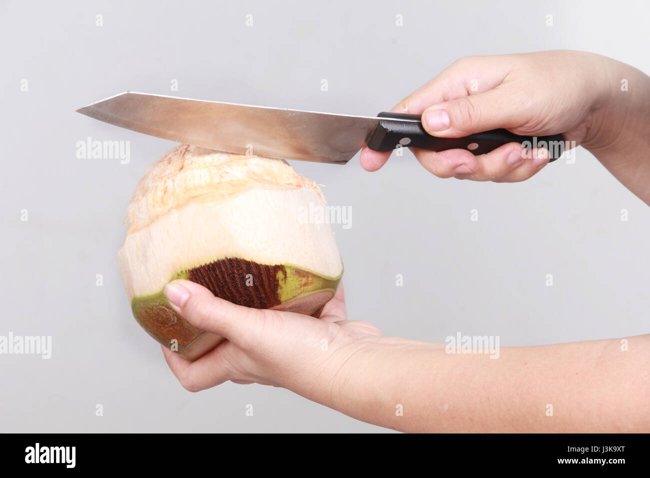 To use a knife to eat, drink the coconut.,open the coconuts to eat