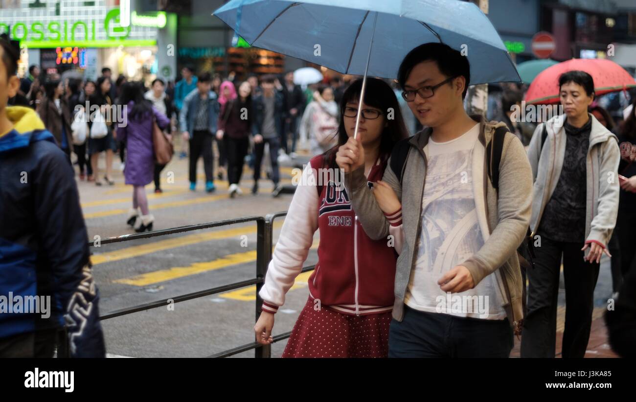 Walking in the Rain Mongkok Nathan road  Hong kong Stock Photo