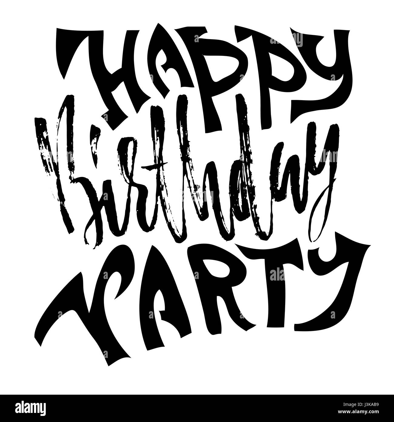 Happy birthday party. Modern dry brush lettering for invitation and greeting card, prints and posters. Handwritten inscription. Calligraphic design. Vector illustration. Stock Vector