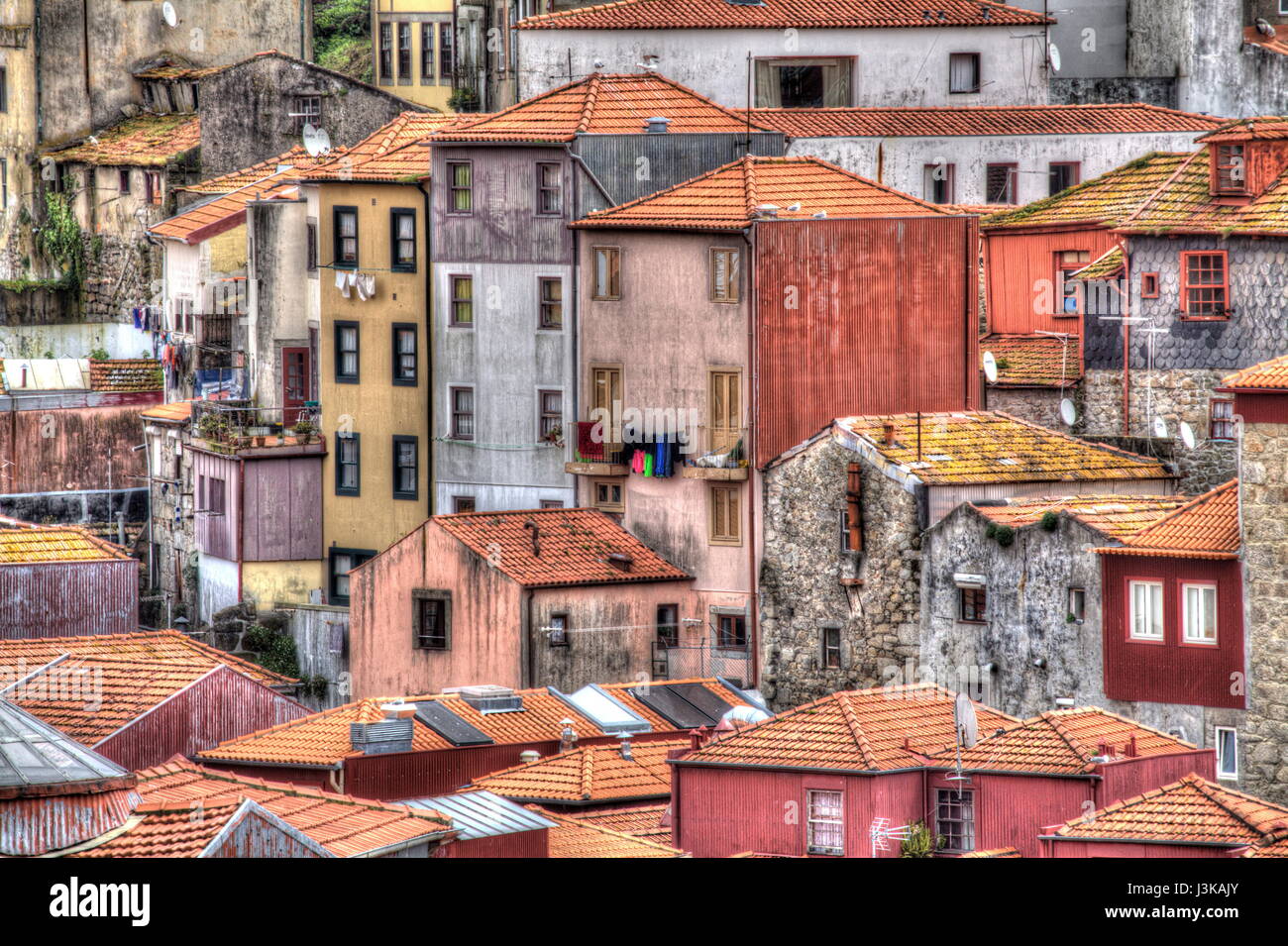 Old Town with roofs, Porto, Portugal, Europe I  Altstadt mit Häusern und Dächern, Porto, Distrikt Porto, Portugal, Europa Stock Photo