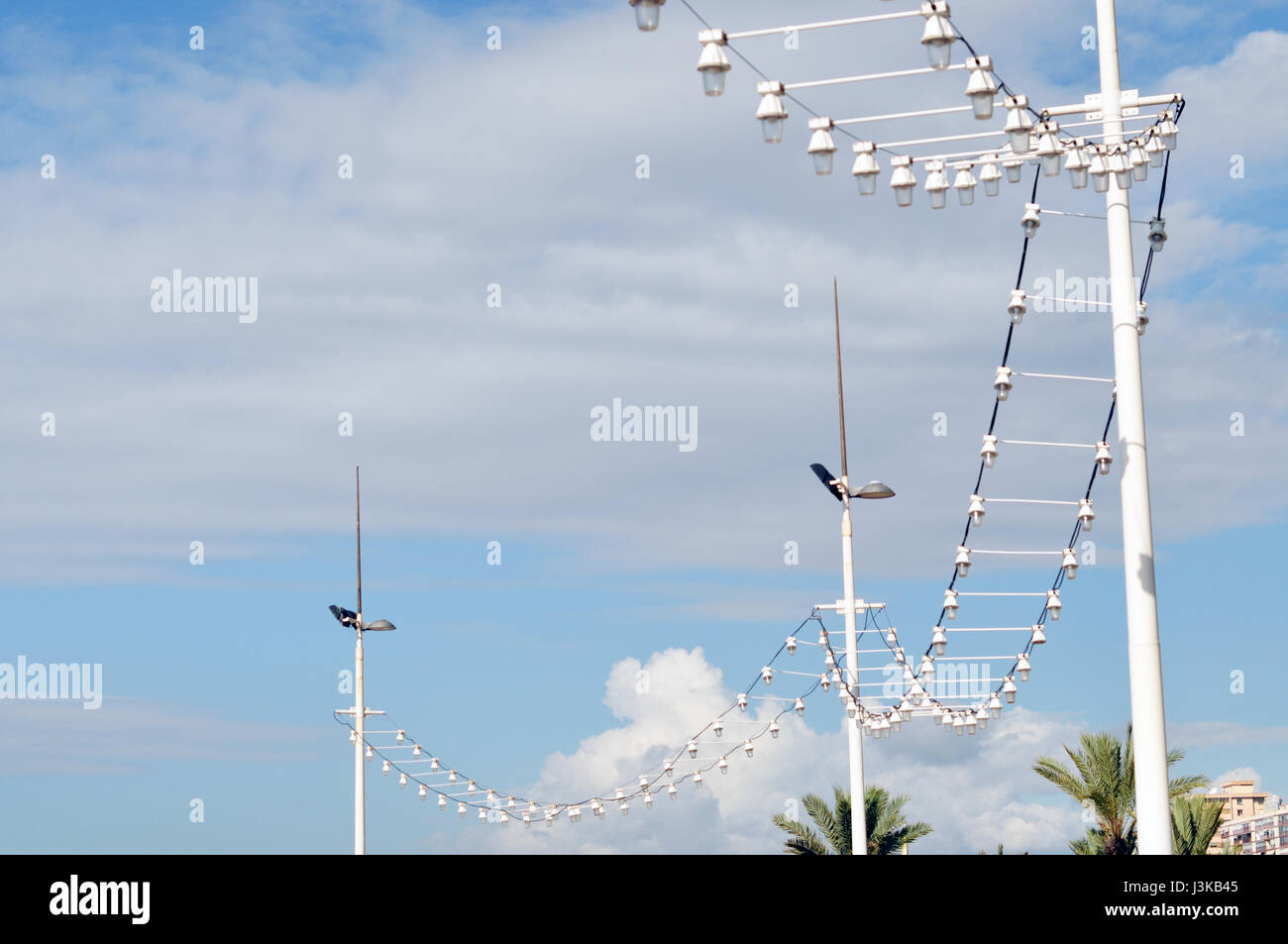 Detail of the streetlamps in the beach of Benidorm. Stock Photo