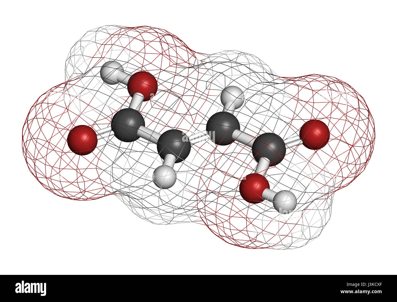 Fumaric acid molecule. Found in bolete mushrooms, lichen and iceland moss and used as food additive. Atoms are represented as spheres with conventiona Stock Photo