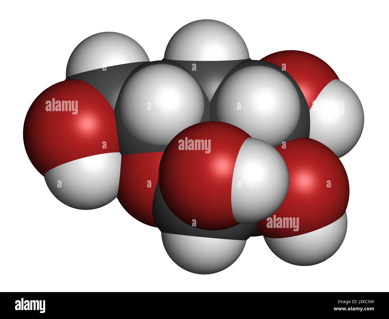 Galactose sugar molecule. Present in milk and dairy products. Atoms are