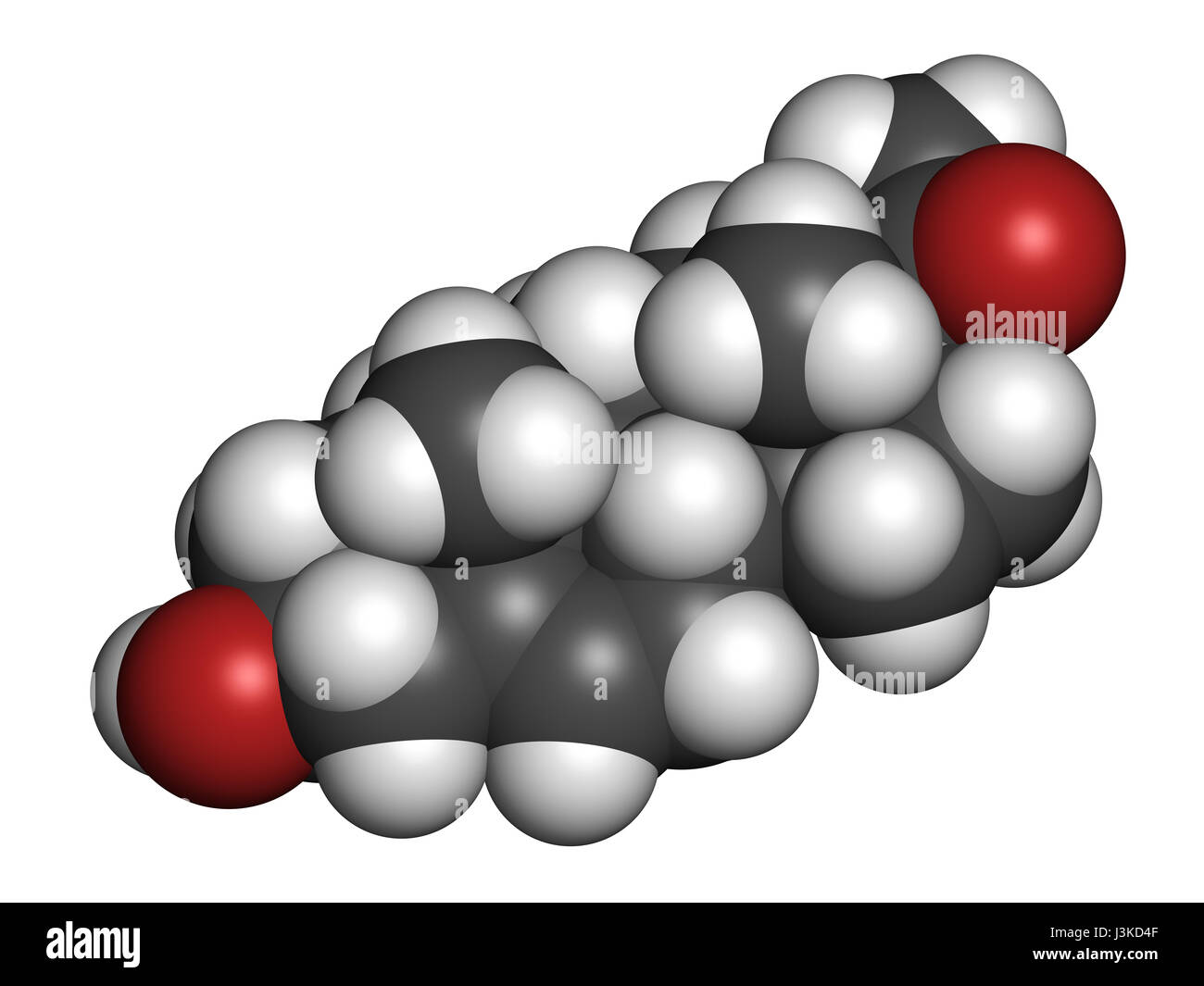Pregnenolone hormone molecule. Functions both as prohormone and neurosteroid. Atoms are represented as spheres with conventional color coding: hydroge Stock Photo