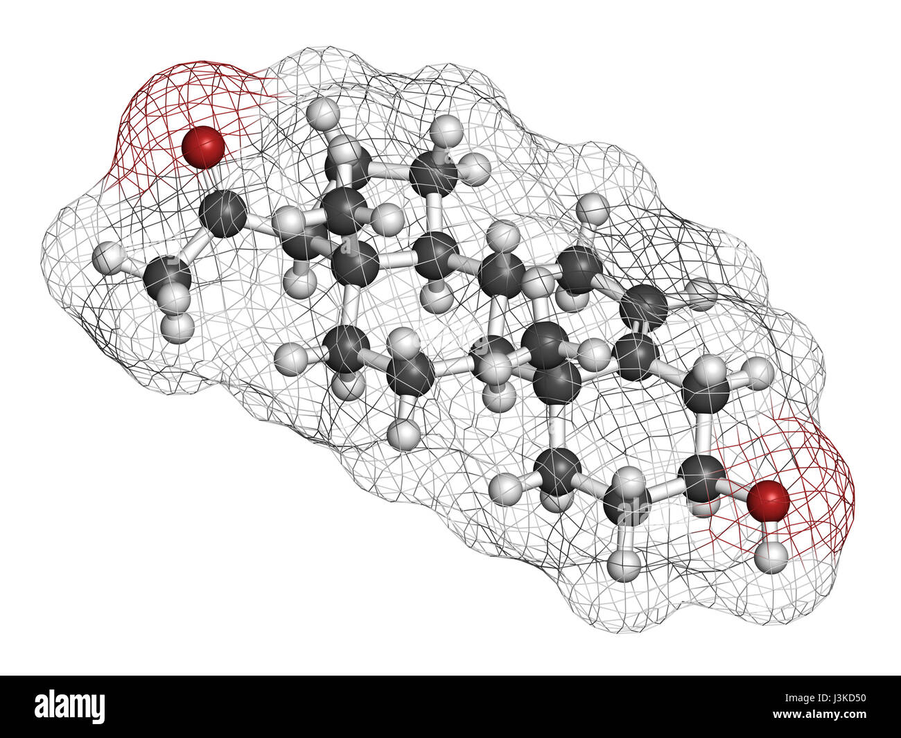 Pregnenolone hormone molecule. Functions both as prohormone and neurosteroid. Atoms are represented as spheres with conventional color coding: hydroge Stock Photo