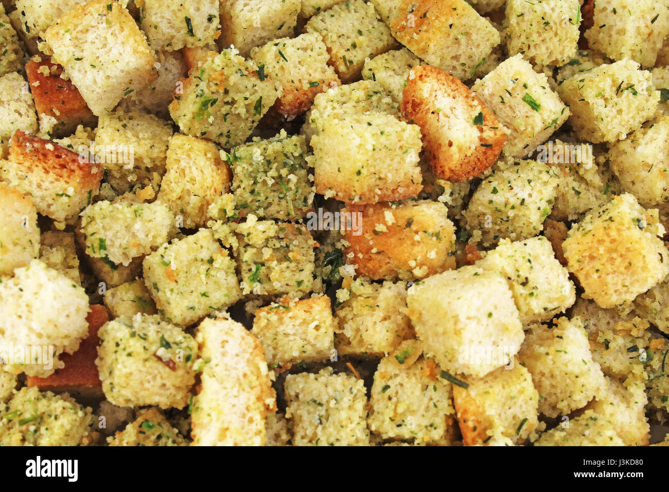 Soup balls. Soup pearls texture. Fried batter pearls ('Backerbsen') - Bavarian soup garnish specialty. Soup bread balls croutons crouton food photo Stock Photo