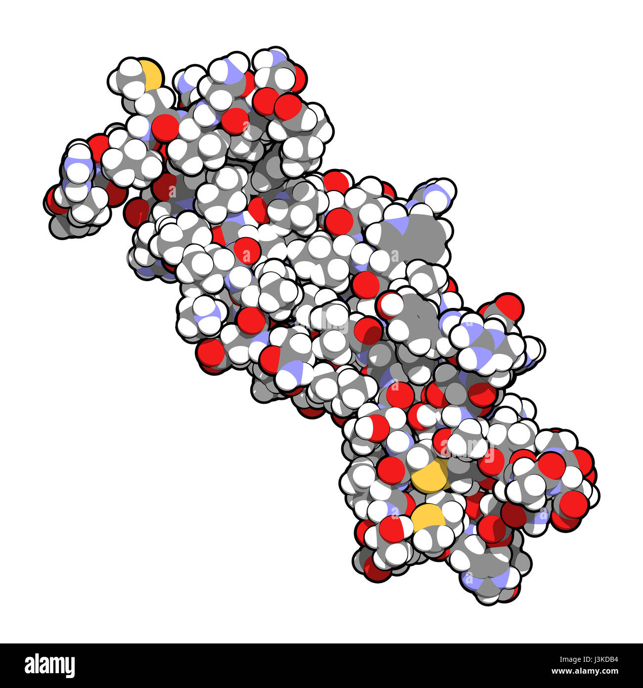 Interleukin 17 (IL-17A, IL-17) cytokine molecule. IL-17 antibodies are evaluated for the treatment of psoriasis and other diseases. Atoms shown as col Stock Photo