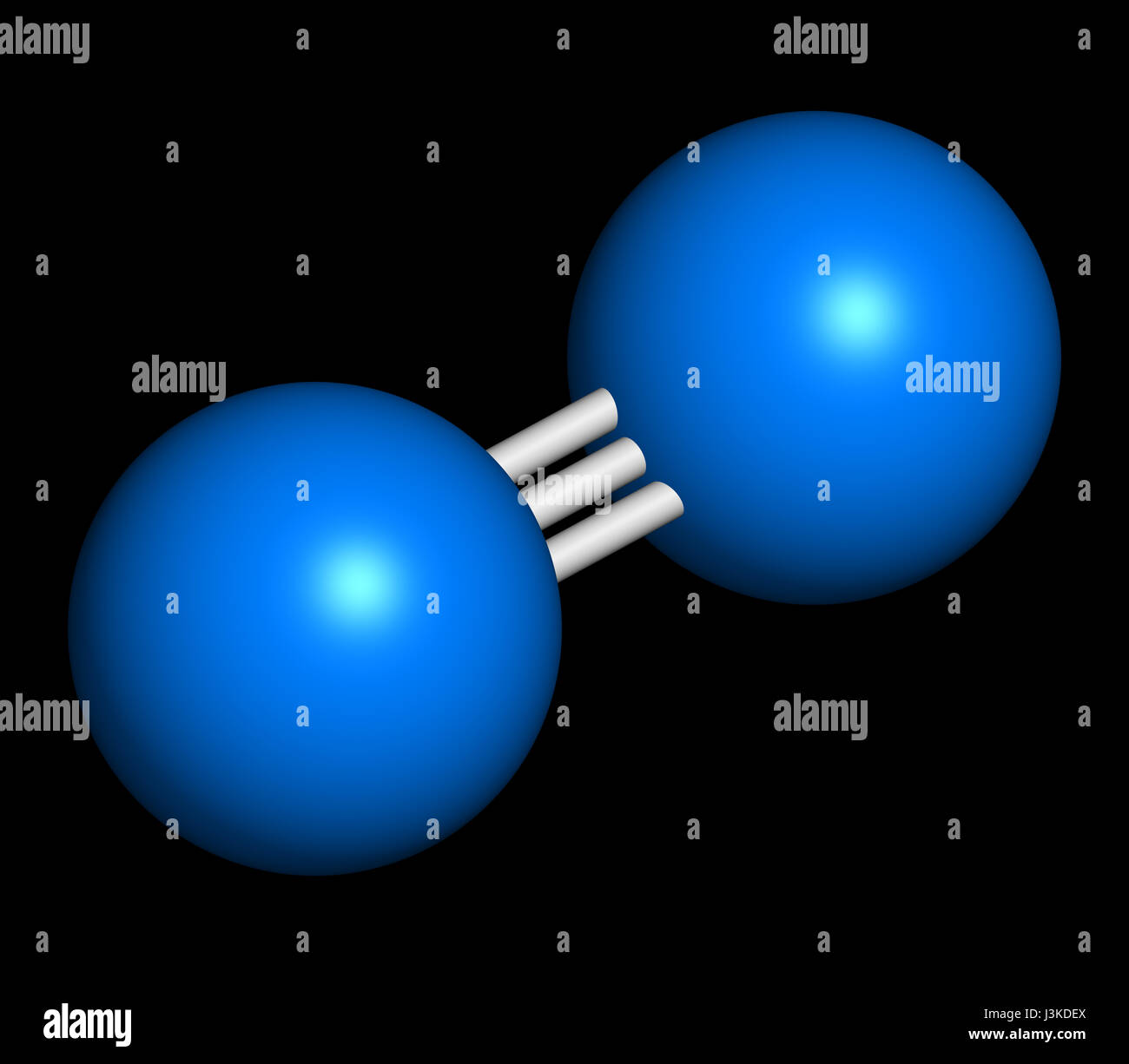 Elemental nitrogen (N2) molecule. Nitrogen gas is the main component of
