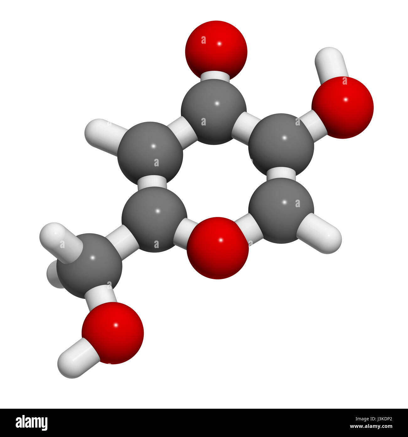 Kojic acid molecule. Used as food additive and for skin depigmentation