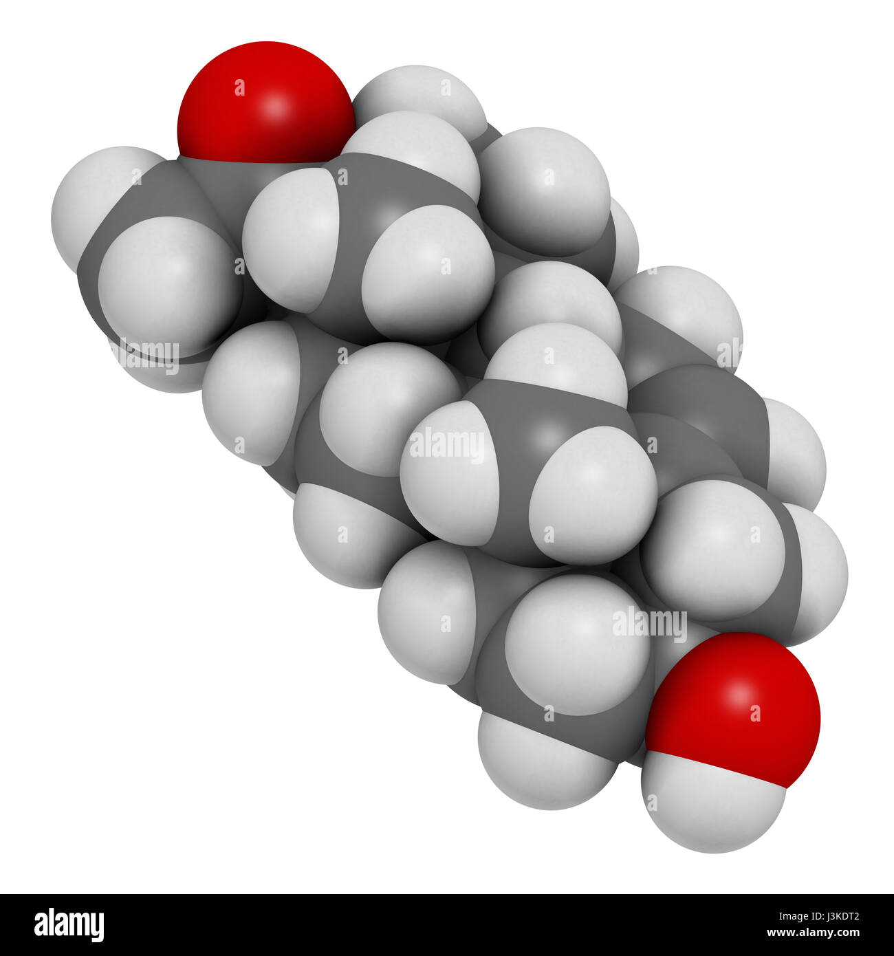 Pregnenolone hormone molecule. Functions both as prohormone and neurosteroid. Atoms are represented as spheres with conventional color coding: hydroge Stock Photo