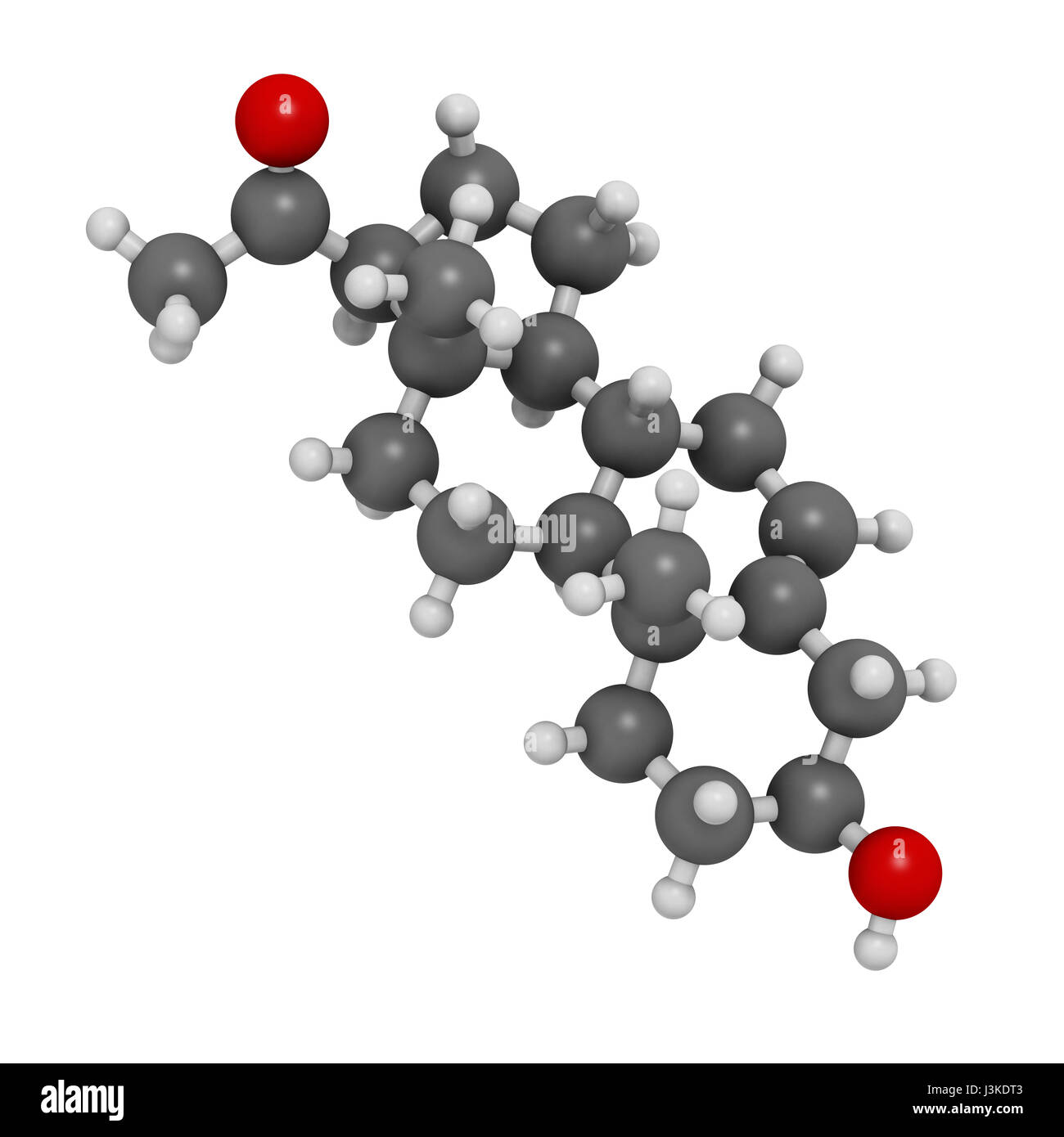 Pregnenolone hormone molecule. Functions both as prohormone and neurosteroid. Atoms are represented as spheres with conventional color coding: hydroge Stock Photo
