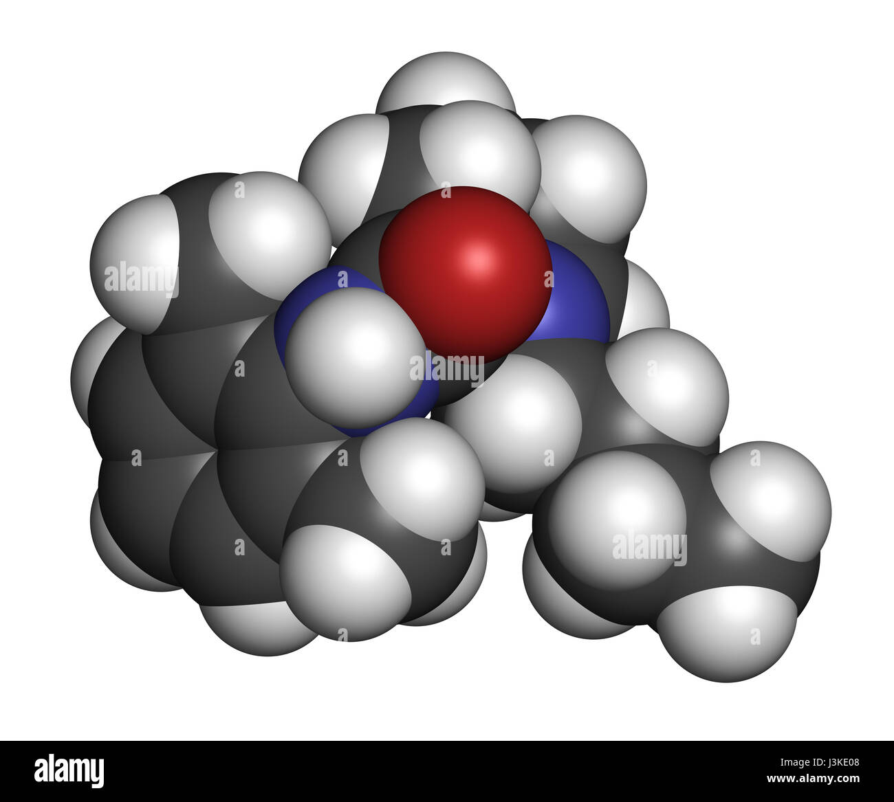 Bupivacaine epidural anesthetic drug molecule (local anesthetic). Atoms