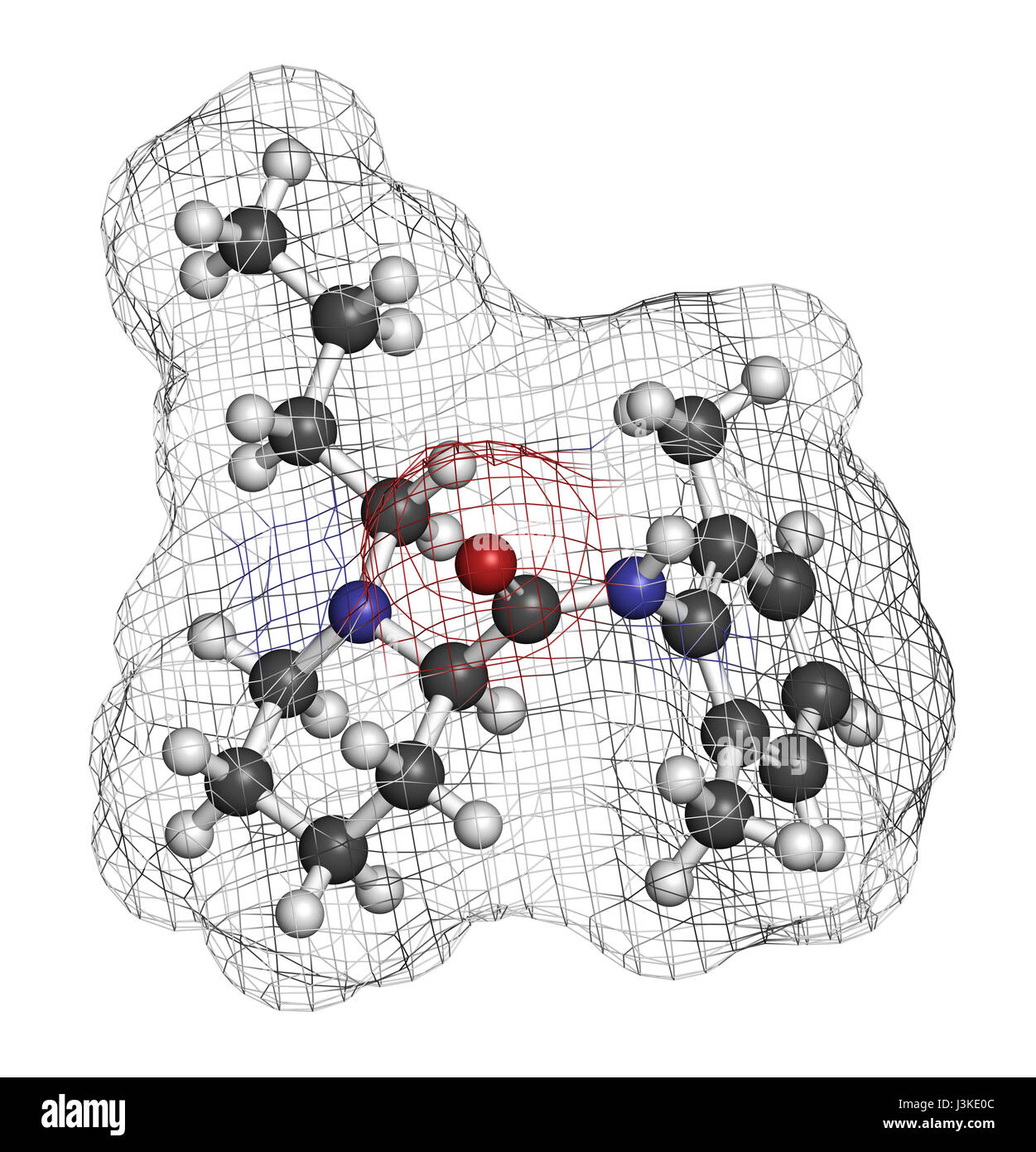 Bupivacaine epidural anesthetic drug molecule (local anesthetic). Atoms
