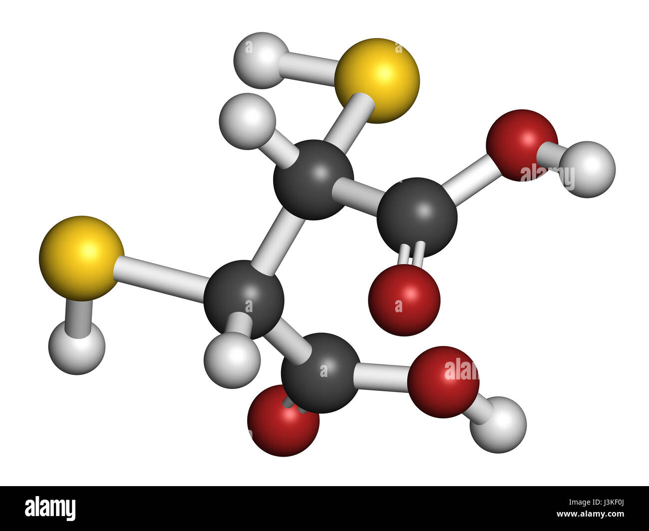 Succimer (dimercaptosuccinic acid, DMSA) lead poisoning drug molecule. Antidote used in heavy metal poisoning; acts by forming chelates with metals. A Stock Photo