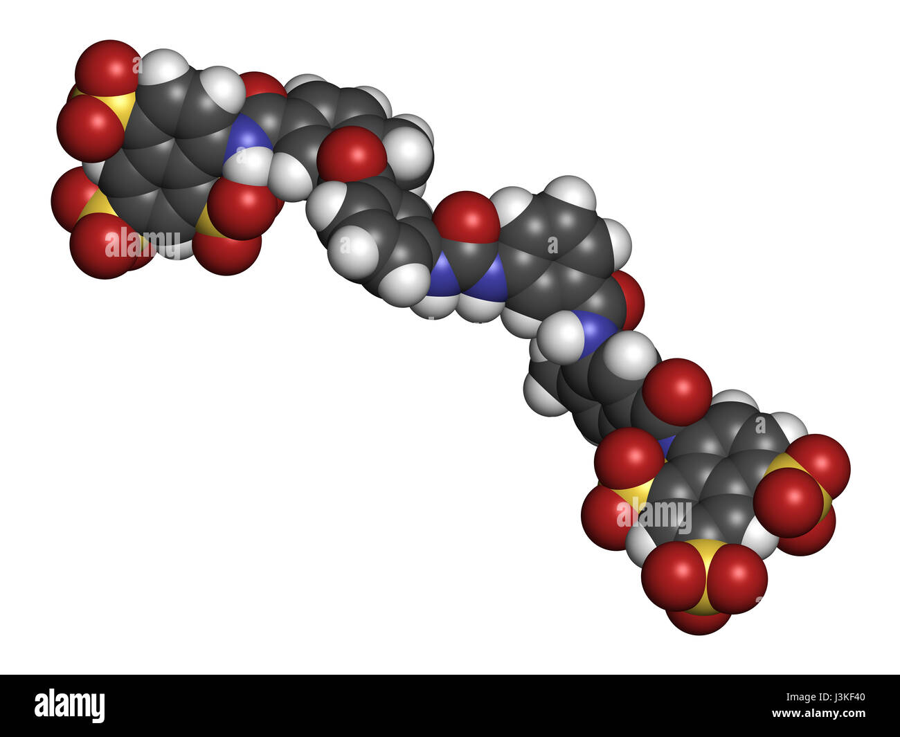 Suramin sleeping sickness drug molecule. Atoms are represented as spheres with conventional color coding: hydrogen (white), carbon (grey), oxygen (red Stock Photo