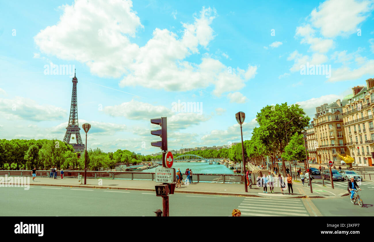 Paris, France June 1, 2015: City streets bathing in sunshine and ...